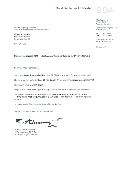 hicker architekten friedberg thomaswechspreis 2015 prämierung