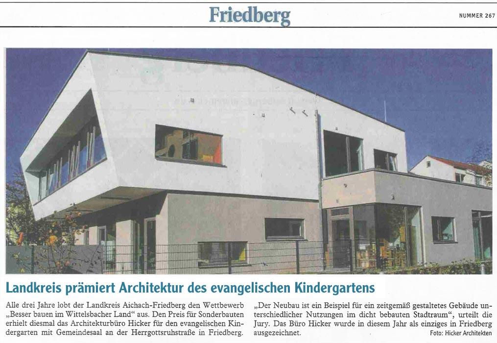 Hicker architekten Presse Zeitungsartikel zur Prämierung mit dem Thomas Wechs Preis 2015 
