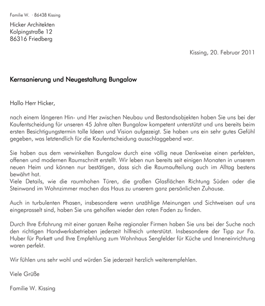 Referenzschreiben Fam. W.