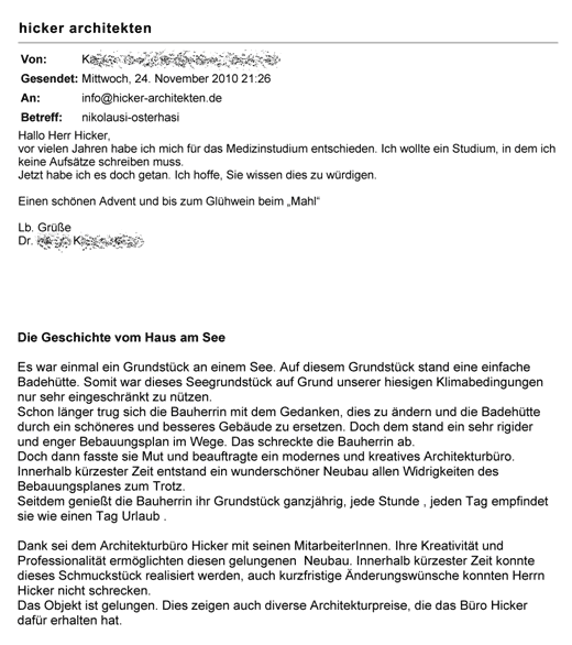 Referenzschreiben Haus am See