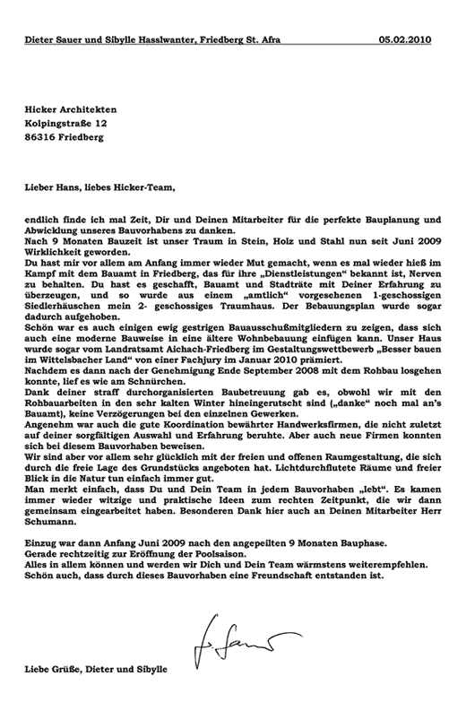 Referenzschreiben Sauer Hasslwanter