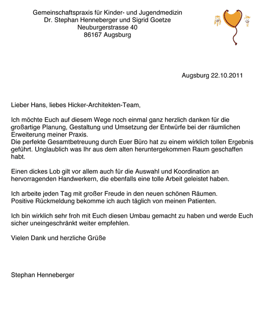 Referenzschreiben Praxis Dr. Henneberger