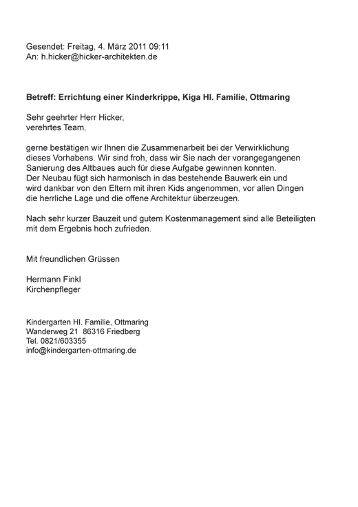 Referenzschreiben Hicker - Kinderkrippe Ottmaring