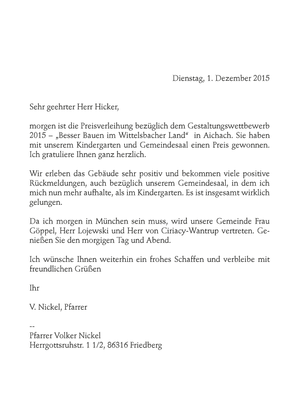 Referenzschreiben zum Evangelischen Kindergarten, Friedberg