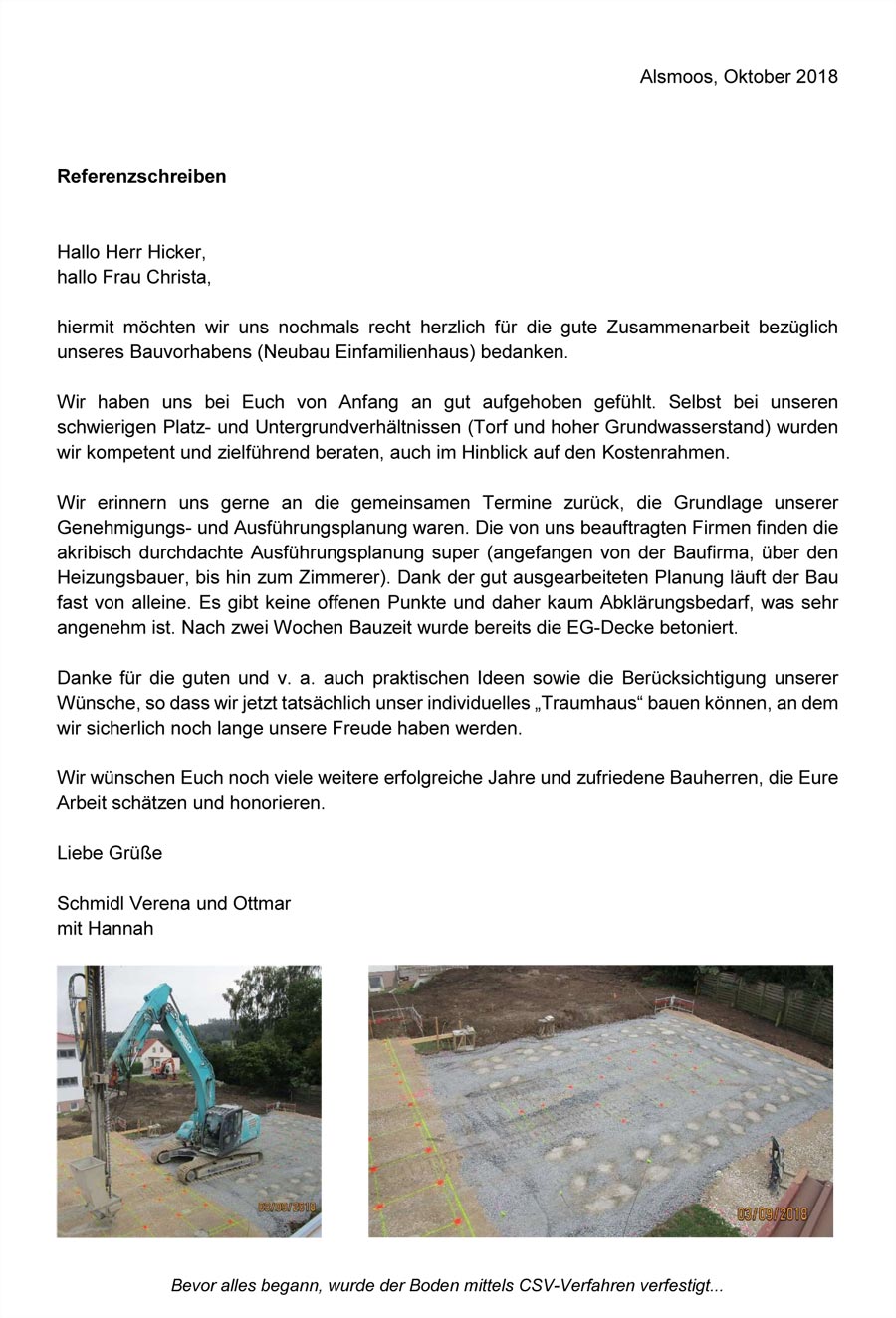 Referenzschreiben Umbau Haus SCH, Alsmoos