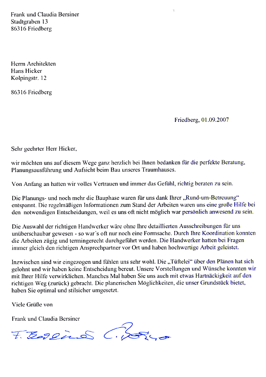 Referenzschreiben Bersiner