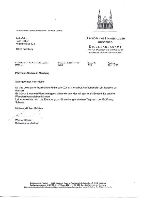 Referenzschreiben Hicker - Pfarrheim Merching
