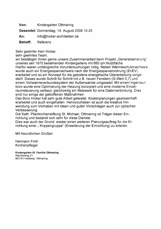 Referenzschreiben Hicker - Kindergarten Ottmaring